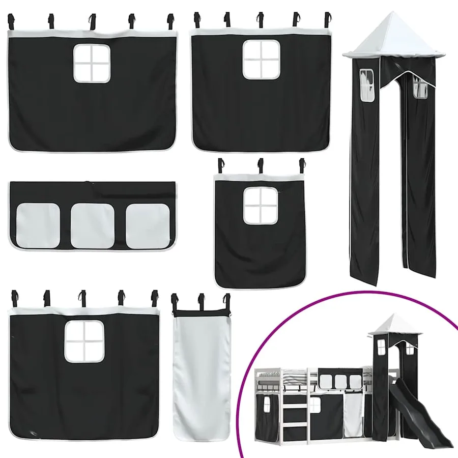 Lit superposé sans matelas avec toboggan blanc noir 90x200 cm - 5