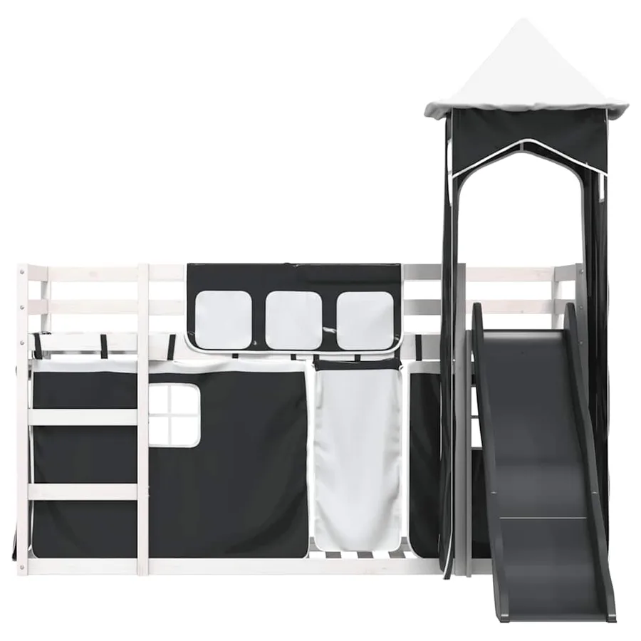 Lit superposé sans matelas avec toboggan blanc noir 90x200 cm - 7