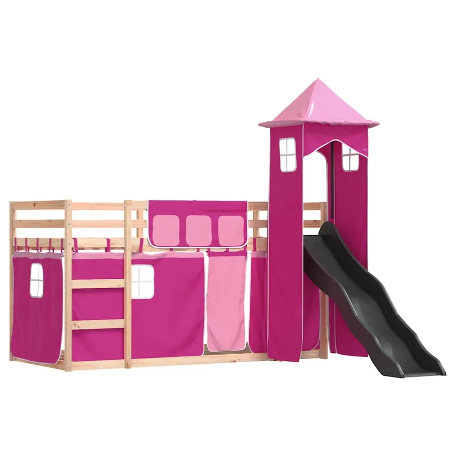 Lit superposé sans matelas avec toboggan et rideaux 90x190 cm - 3