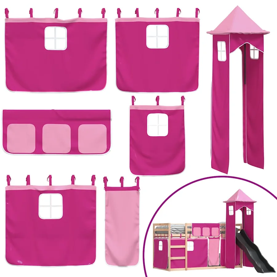 Lit superposé sans matelas avec toboggan et rideaux 90x190 cm - 5