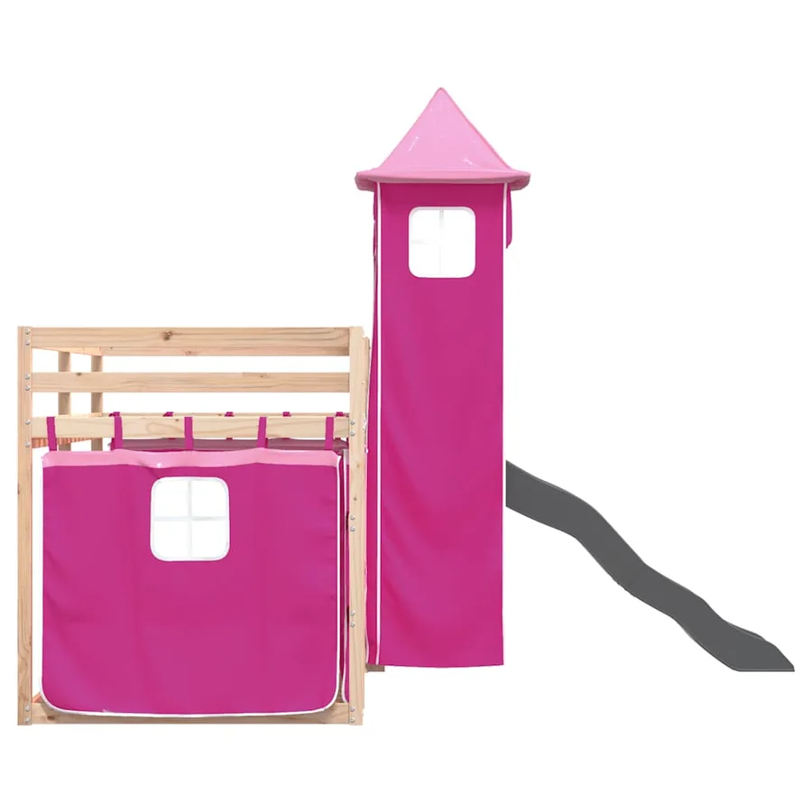 Lit superposé sans matelas avec toboggan et rideaux 90x190 cm - 9