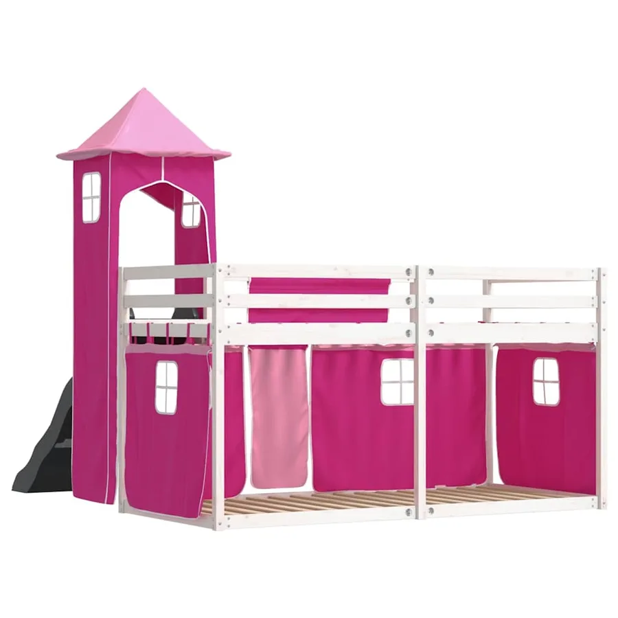 Lit superposé sans matelas avec toboggan et rideaux 90x200 cm - 10