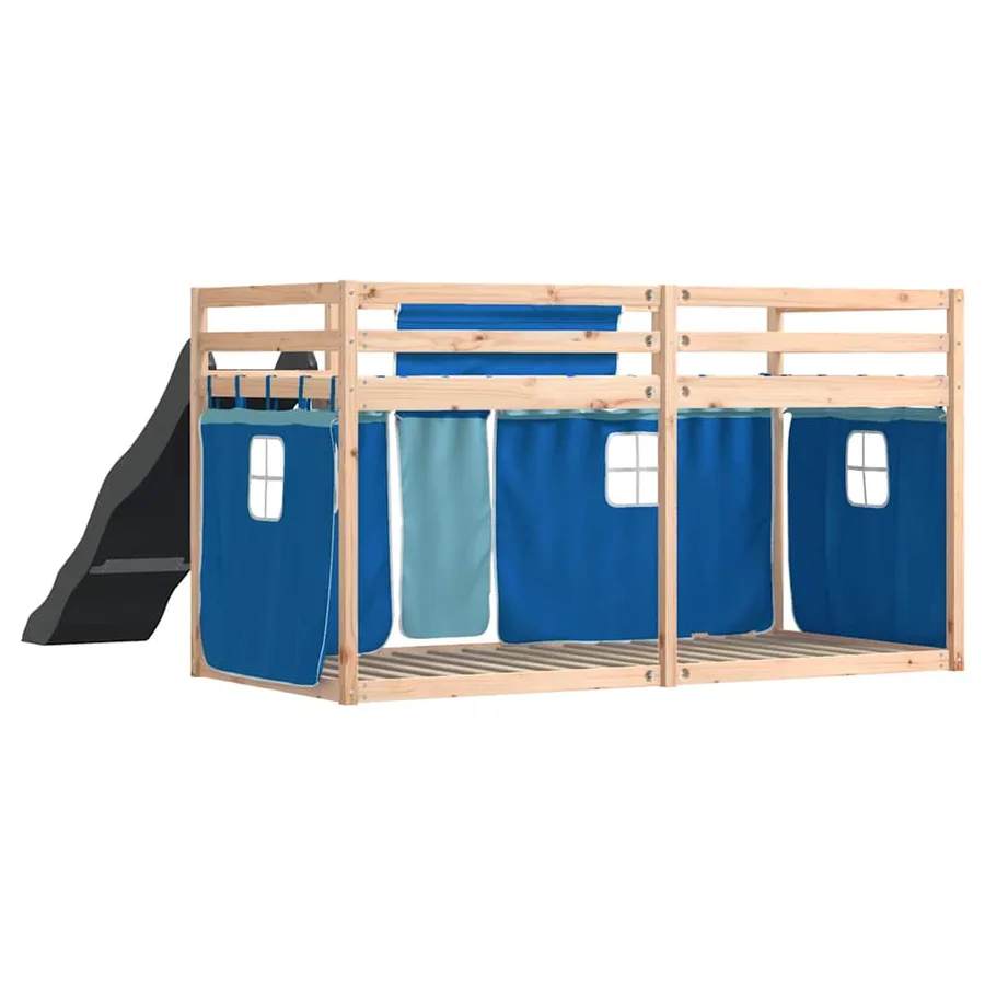 Lit superposé sans matelas avec toboggan et rideaux 90x190 cm - 10