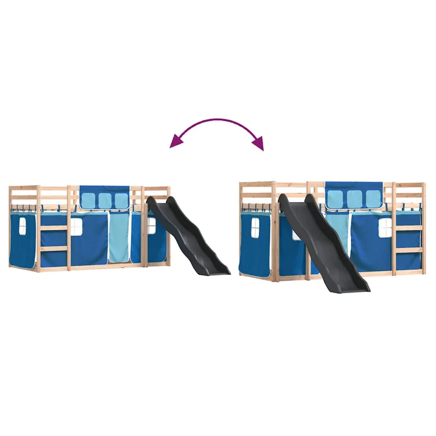 Lit superposé sans matelas avec toboggan et rideaux 90x190 cm - 11