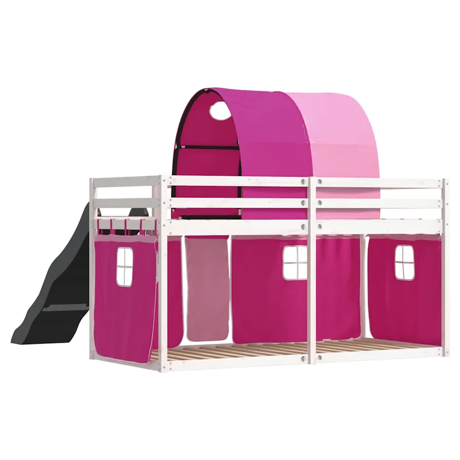 Lit superposé sans matelas avec toboggan et rideaux 90x200 cm - 10