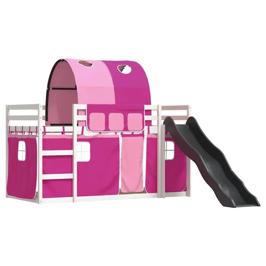 Lit superposé sans matelas avec toboggan et rideaux 90x200 cm - 3