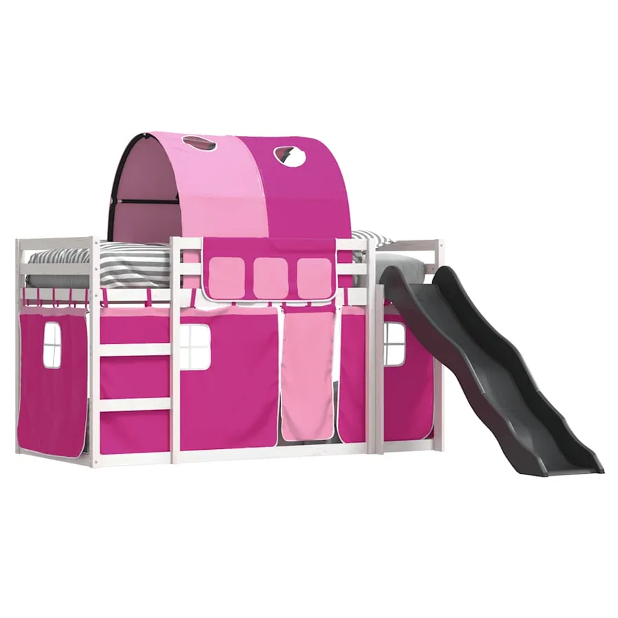 Lit superposé sans matelas avec toboggan et rideaux 90x200 cm - 4