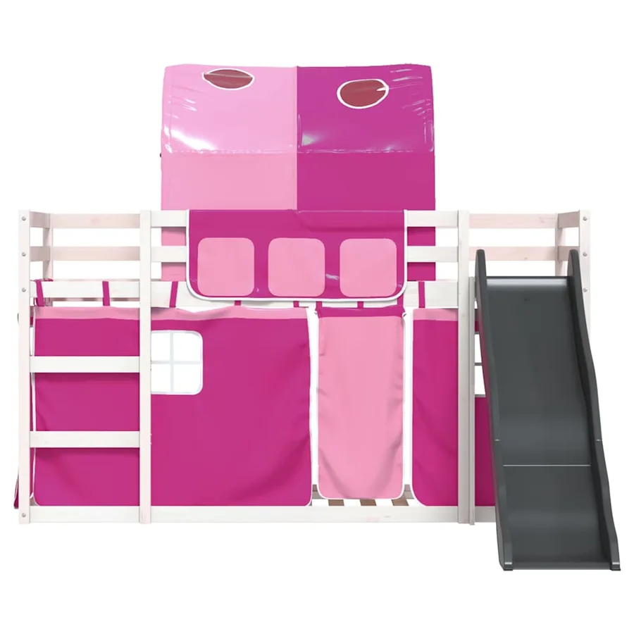 Lit superposé sans matelas avec toboggan et rideaux 90x200 cm - 7