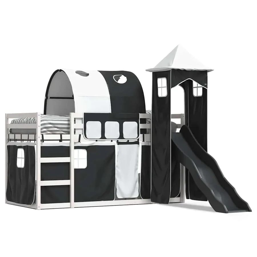Lit superposé sans matelas avec toboggan blanc noir 90x200 cm - 2
