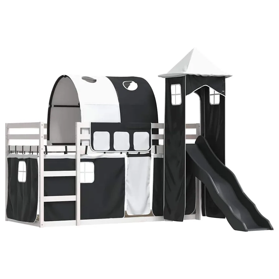 Lit superposé sans matelas avec toboggan blanc noir 90x200 cm - 3