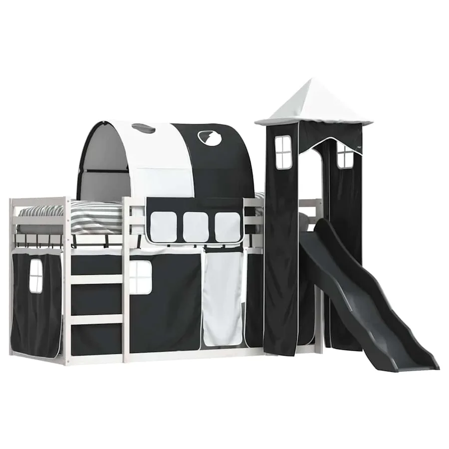 Lit superposé sans matelas avec toboggan blanc noir 90x200 cm - 4