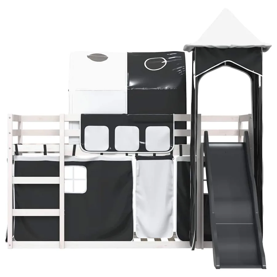 Lit superposé sans matelas avec toboggan blanc noir 90x200 cm - 7