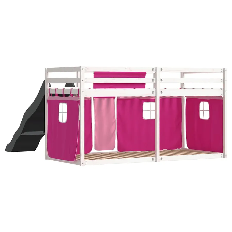 Lit superposé sans matelas avec toboggan et rideaux 90x190 cm - 10