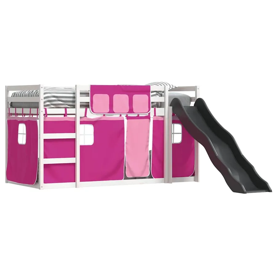 Lit superposé sans matelas avec toboggan et rideaux 90x190 cm - 4