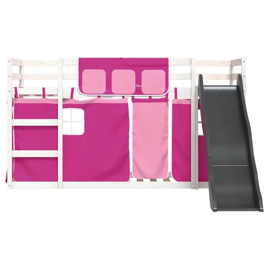 Lit superposé sans matelas avec toboggan et rideaux 90x190 cm - 7