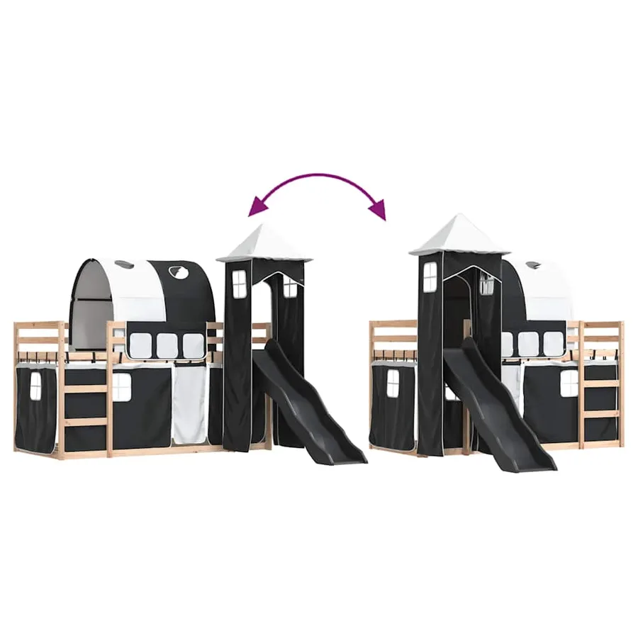Lit superposé sans matelas avec toboggan blanc noir 90x190 cm - 11