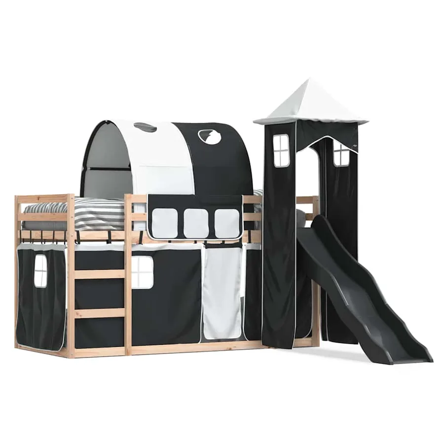 Lit superposé sans matelas avec toboggan blanc noir 90x190 cm - 2