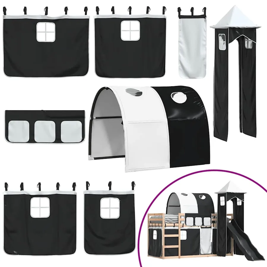 Lit superposé sans matelas avec toboggan blanc noir 90x190 cm - 5