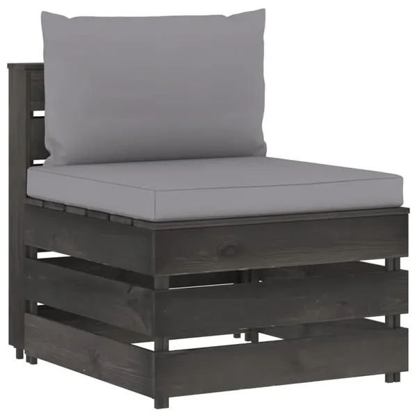 Sectional middle sofa with cushions Grey impregnated wood