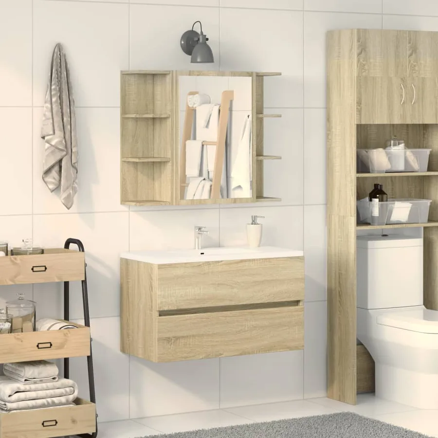 Armoire à miroir de bain Chêne sonoma 80x20,5x64 cm Aggloméré - 3