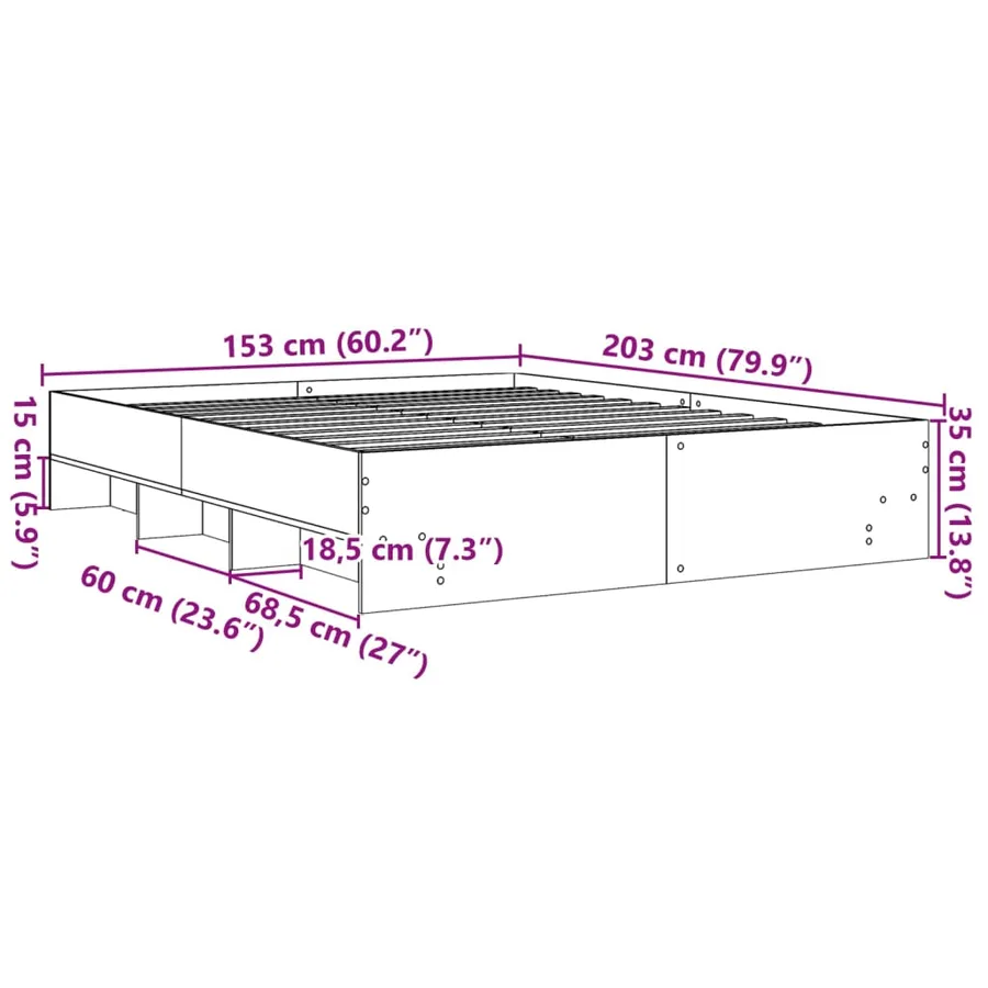 Cadre de lit sans matelas sonoma gris 150x200 cm - 10