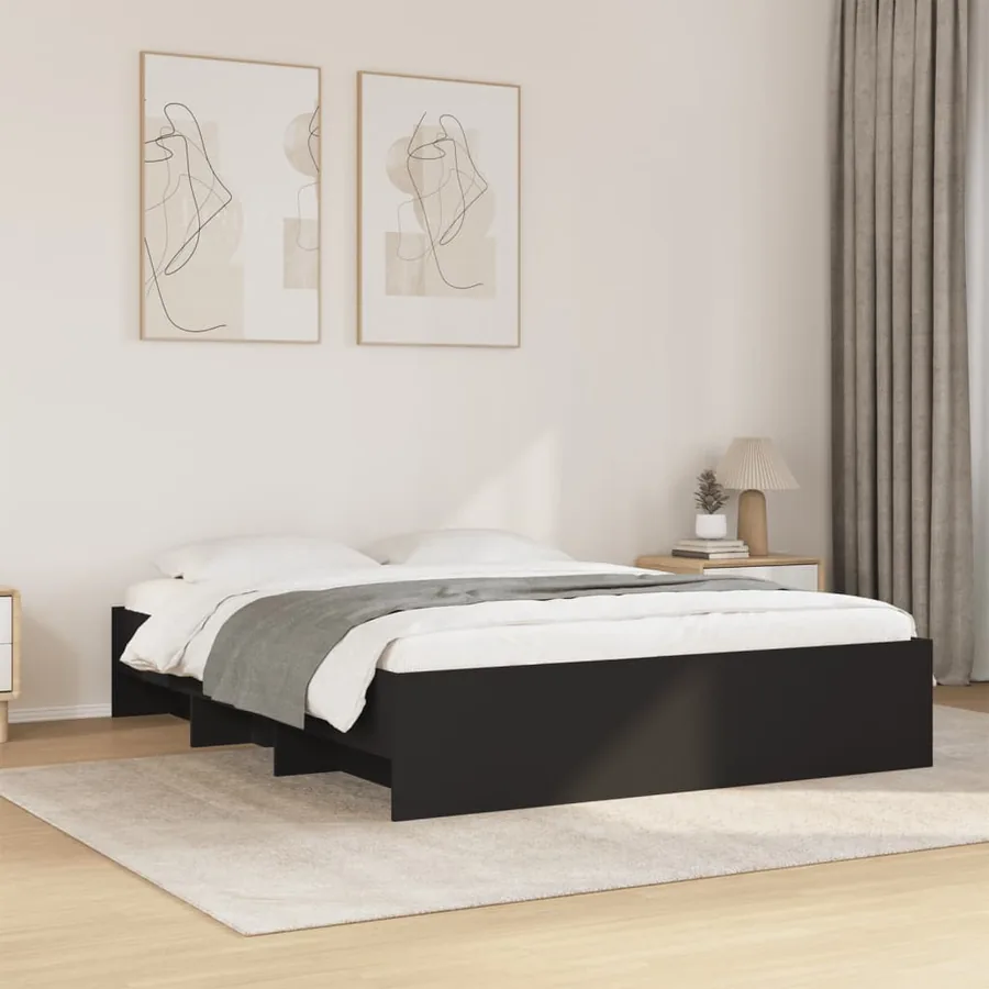 Cadre de lit sans matelas noir 150x200 cm bois d'ingénierie