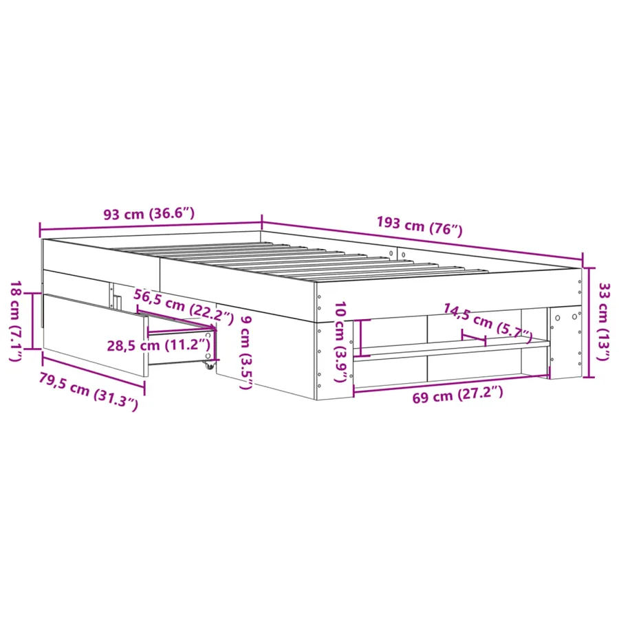 Cadre de lit sans matelas chêne sonoma 90x190 cm - 11