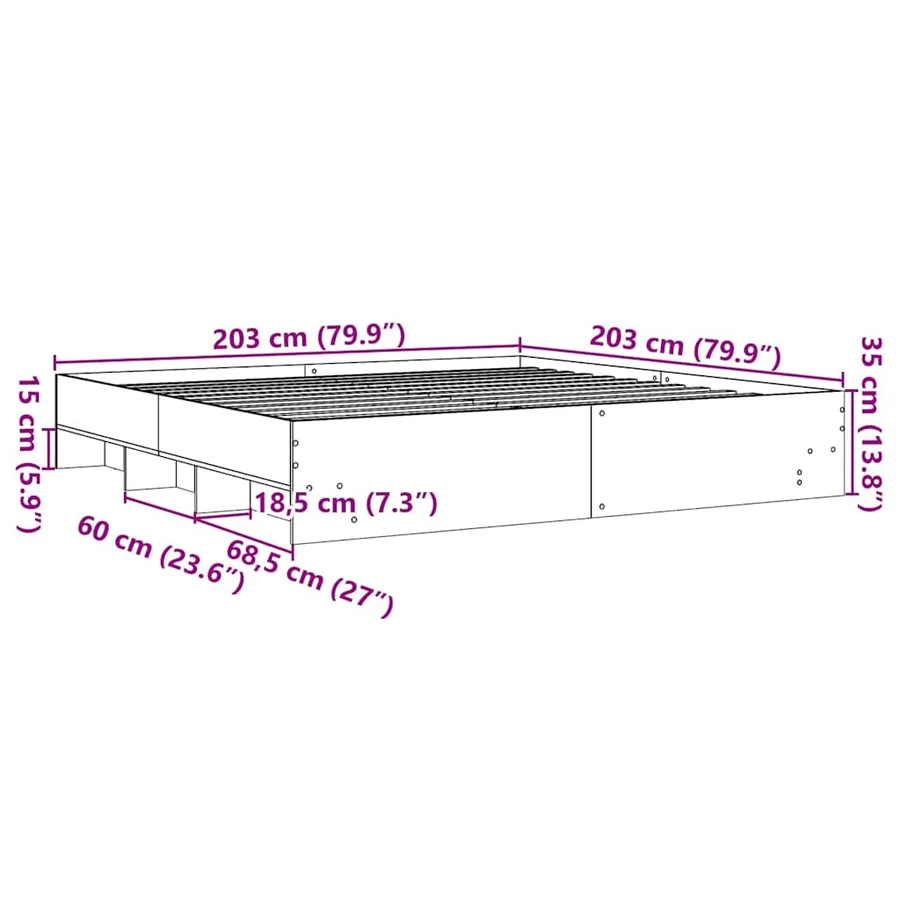 Cadre de lit sans matelas sonoma gris 200x200 cm - 10