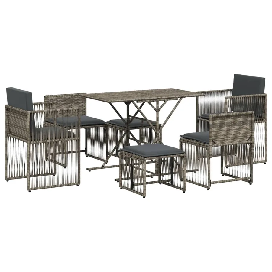 Ensemble à manger de jardin et coussins 7 pcs gris rotin - 2