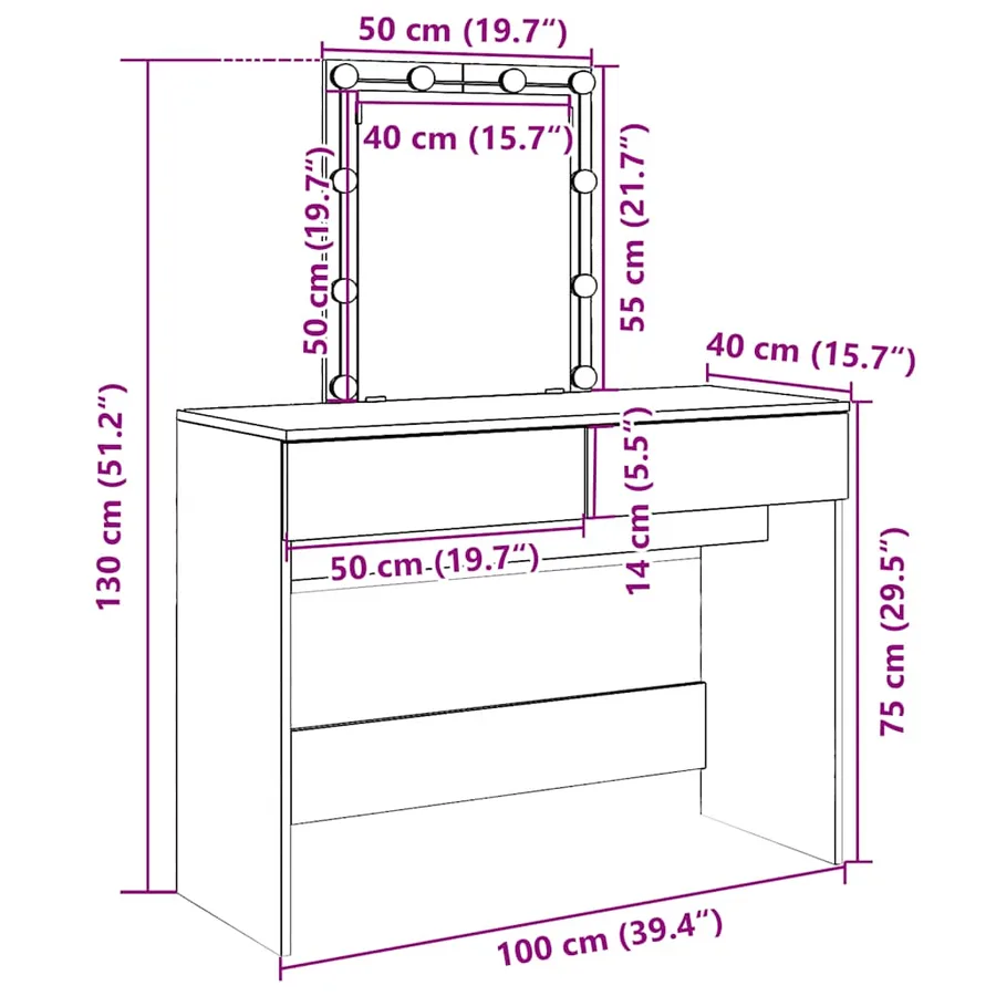 Coiffeuse avec LED sonoma gris 100x40x130 cm - 18