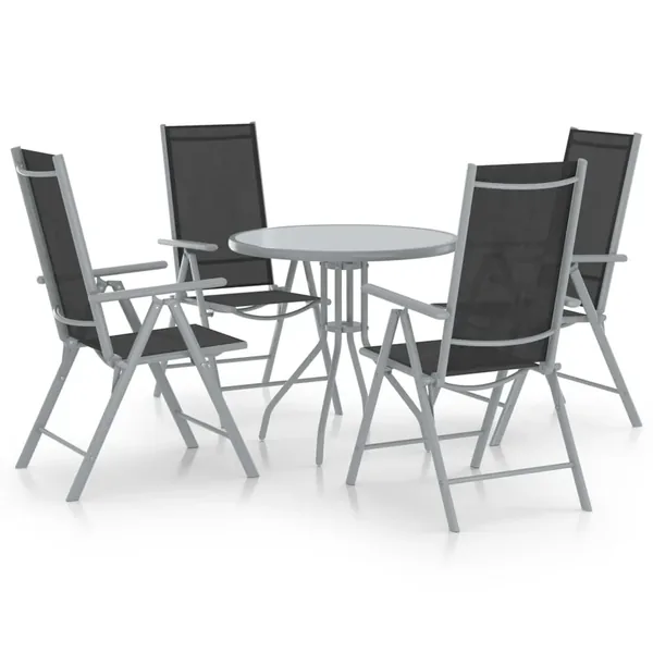 Ensemble à manger de jardin 5pcs aluminium et textilène argenté