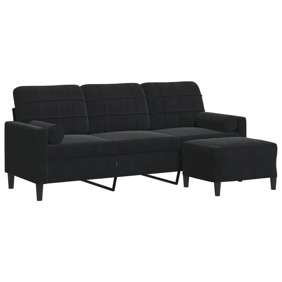 Canapé à 3 places avec repose-pieds Noir 180 cm Velours - 2