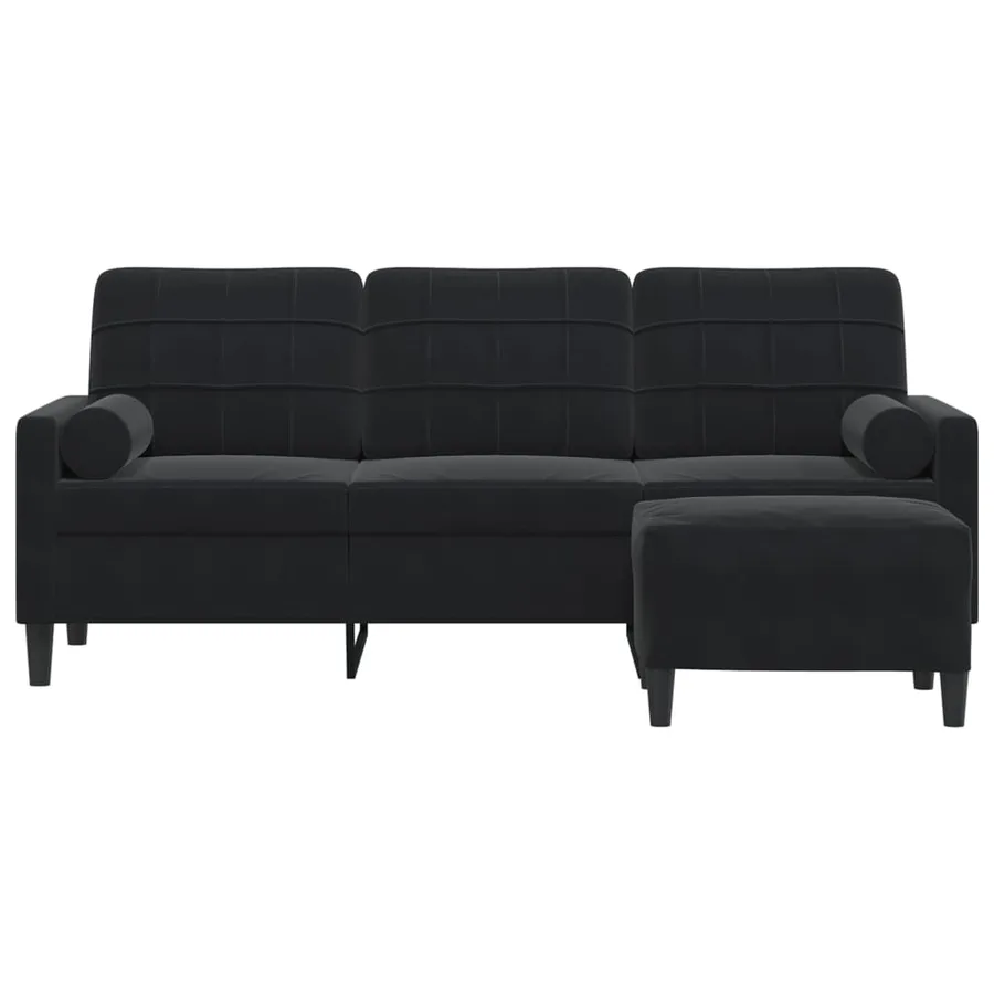 Canapé à 3 places avec repose-pieds Noir 180 cm Velours - 3