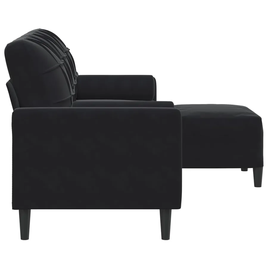 Canapé à 3 places avec repose-pieds Noir 180 cm Velours - 4