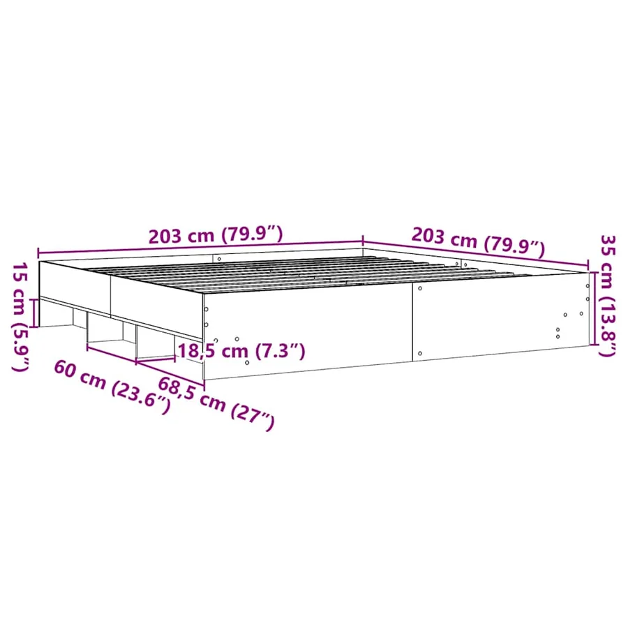 Cadre de lit sans matelas noir 200x200 cm bois d'ingénierie - 10