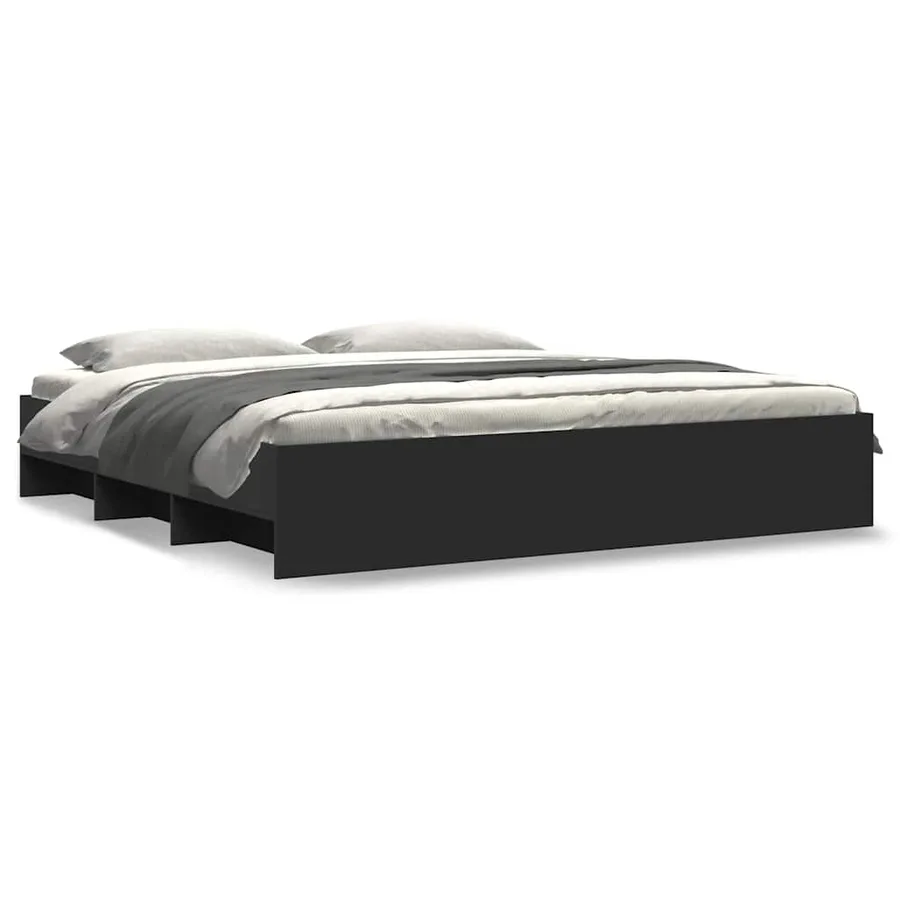 Cadre de lit sans matelas noir 200x200 cm bois d'ingénierie - 2