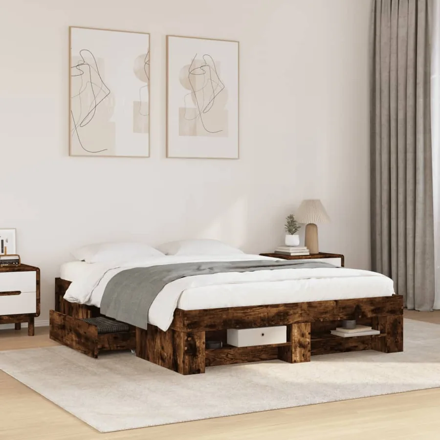 Cadre de lit sans matelas chêne fumé 120x190 cm bois ingénierie