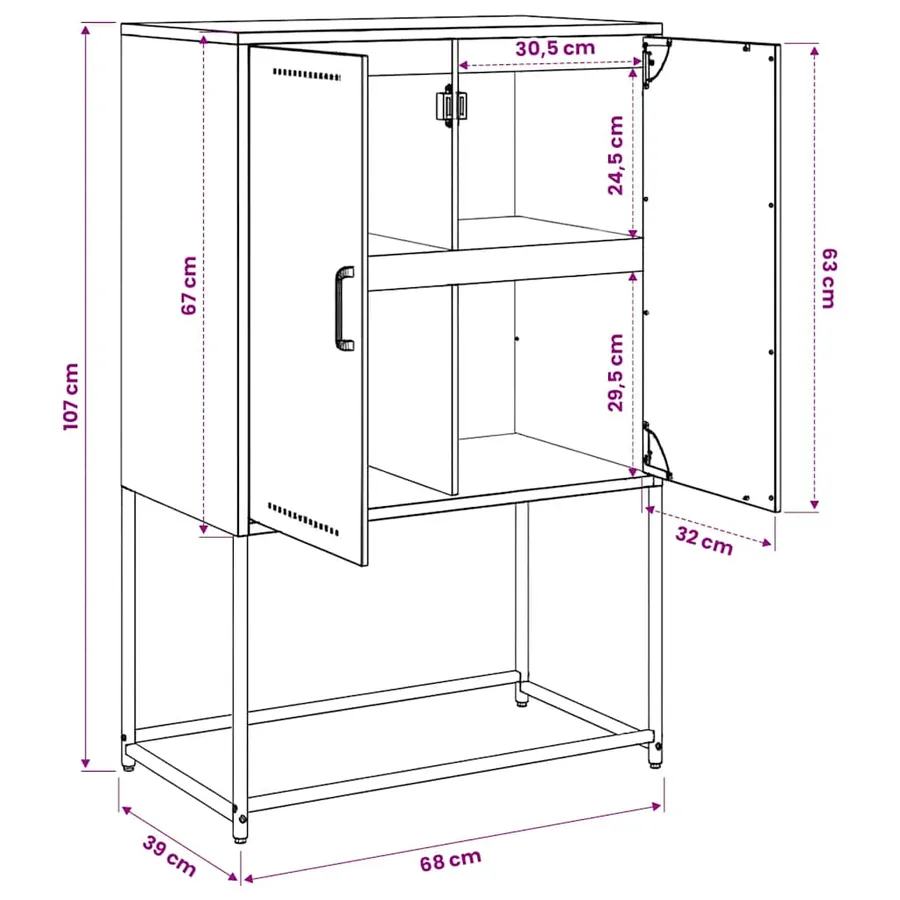 Buffet haut noir 68,5x38,5x107 cm acier - 12