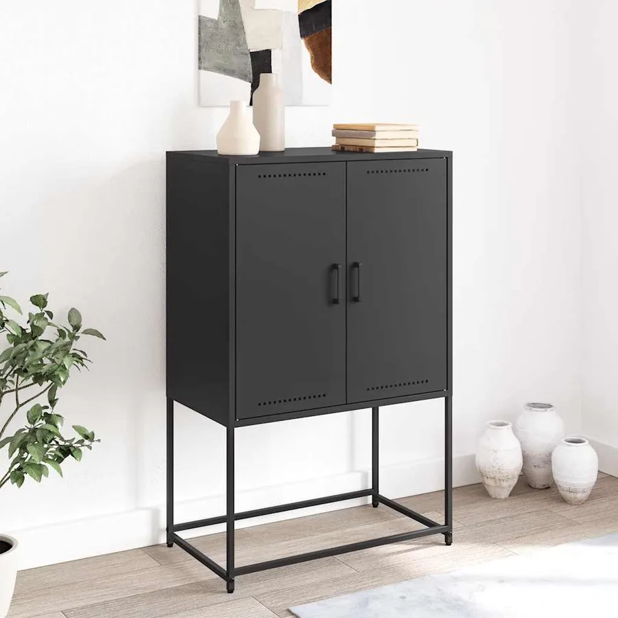 Buffet haut noir 68,5x38,5x107 cm acier - 3