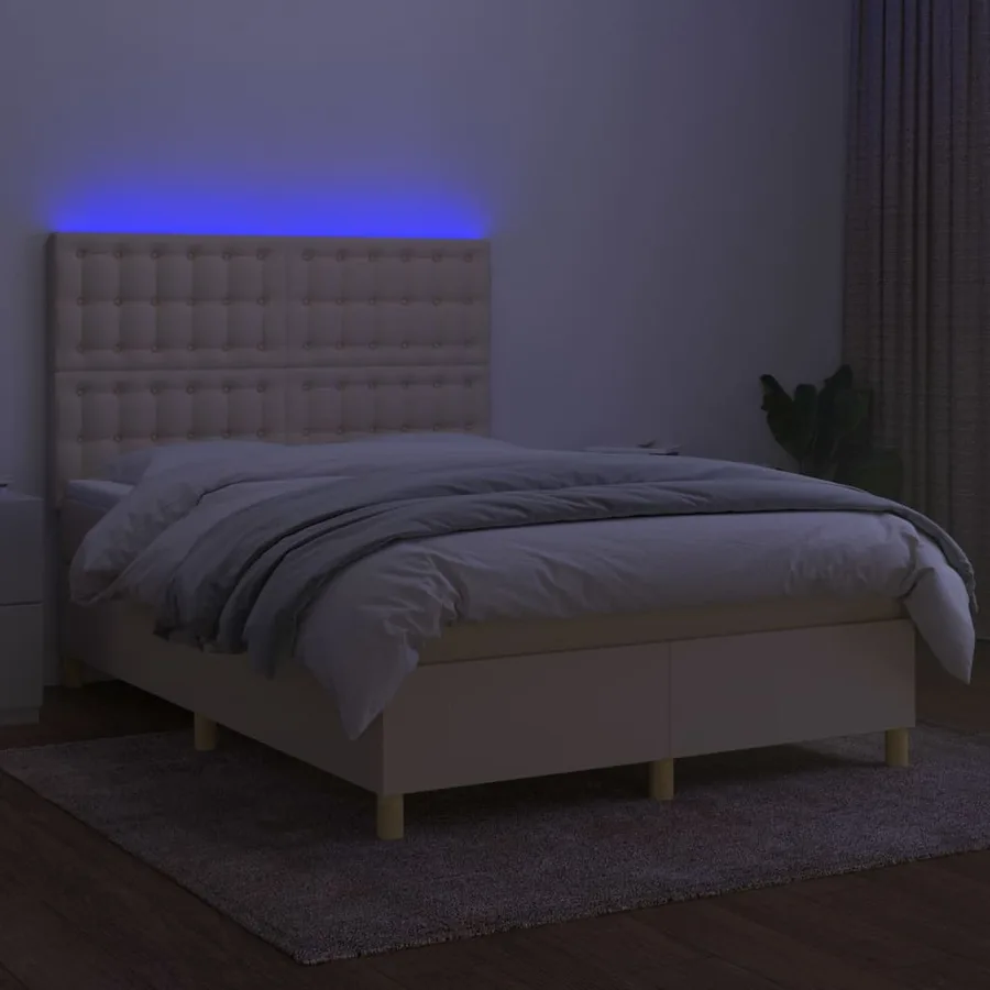 Sommier à lattes de lit et matelas et LED Crème 140x200cm Tissu - 4