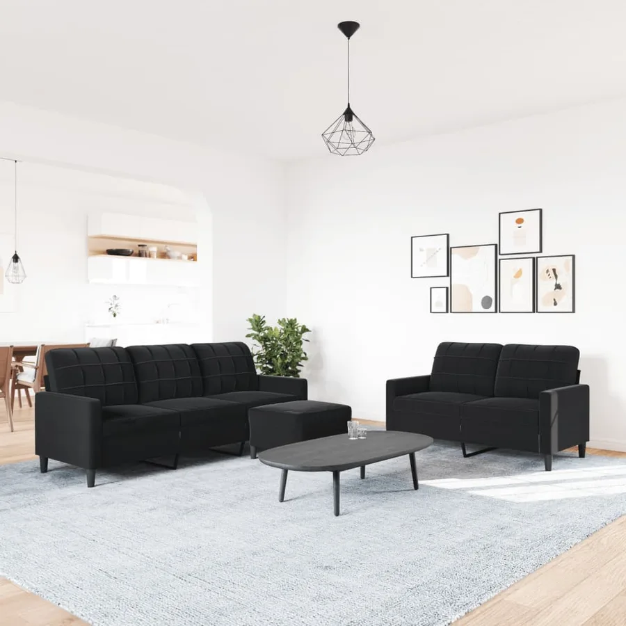 Ensemble de canapés 3 pcs avec coussins Noir Velours - 3