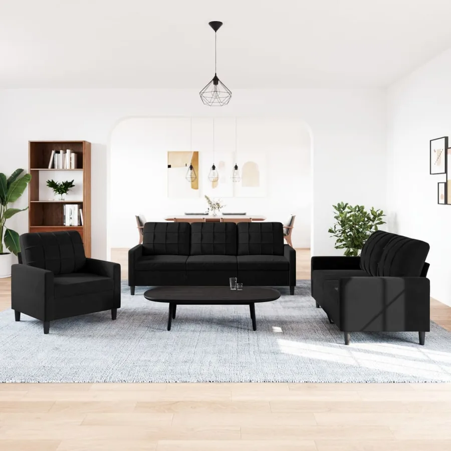 Ensemble de canapés 3 pcs avec coussins Noir Velours - 3