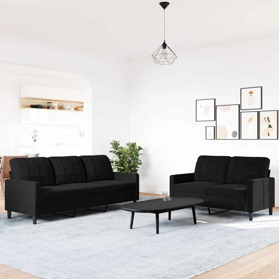 Ensemble de canapés 2 pcs avec coussins Noir Velours - 3