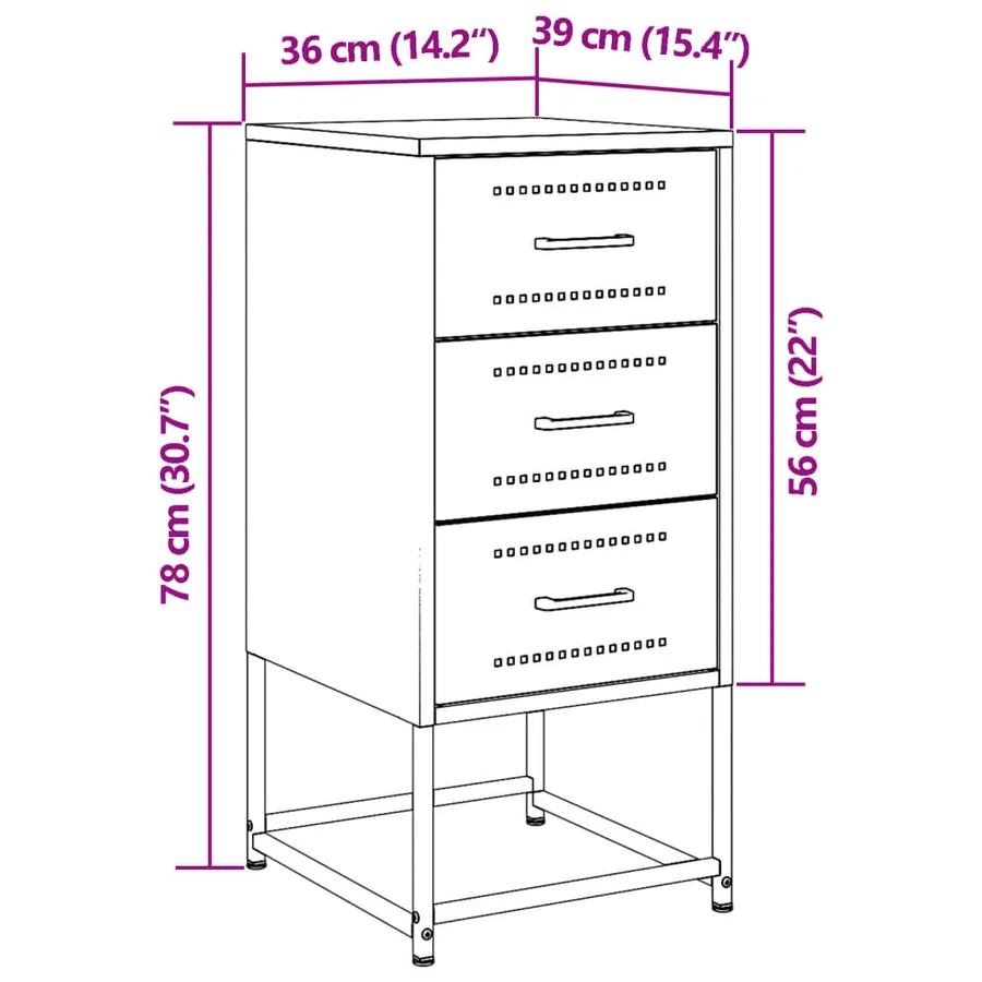 Table de chevet noir 36x39x78 cm acier - 12