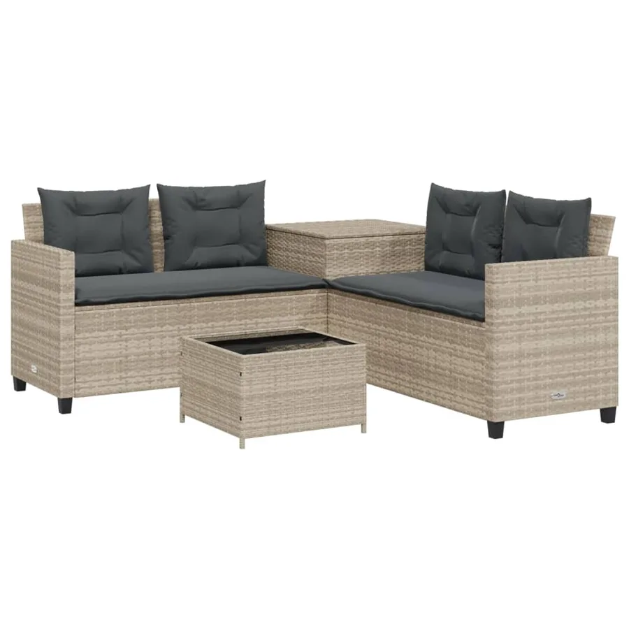 Canapé de jardin et table et coussins en forme de L gris clair - 2