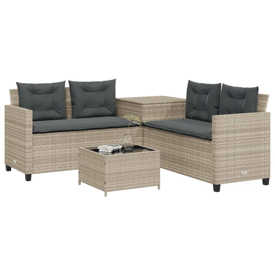 Canapé de jardin et table et coussins en forme de L gris clair - 3