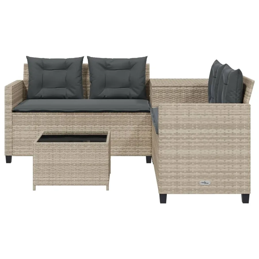 Canapé de jardin et table et coussins en forme de L gris clair - 4