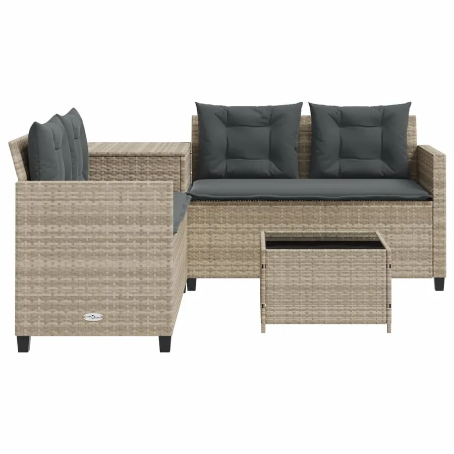 Canapé de jardin et table et coussins en forme de L gris clair - 5