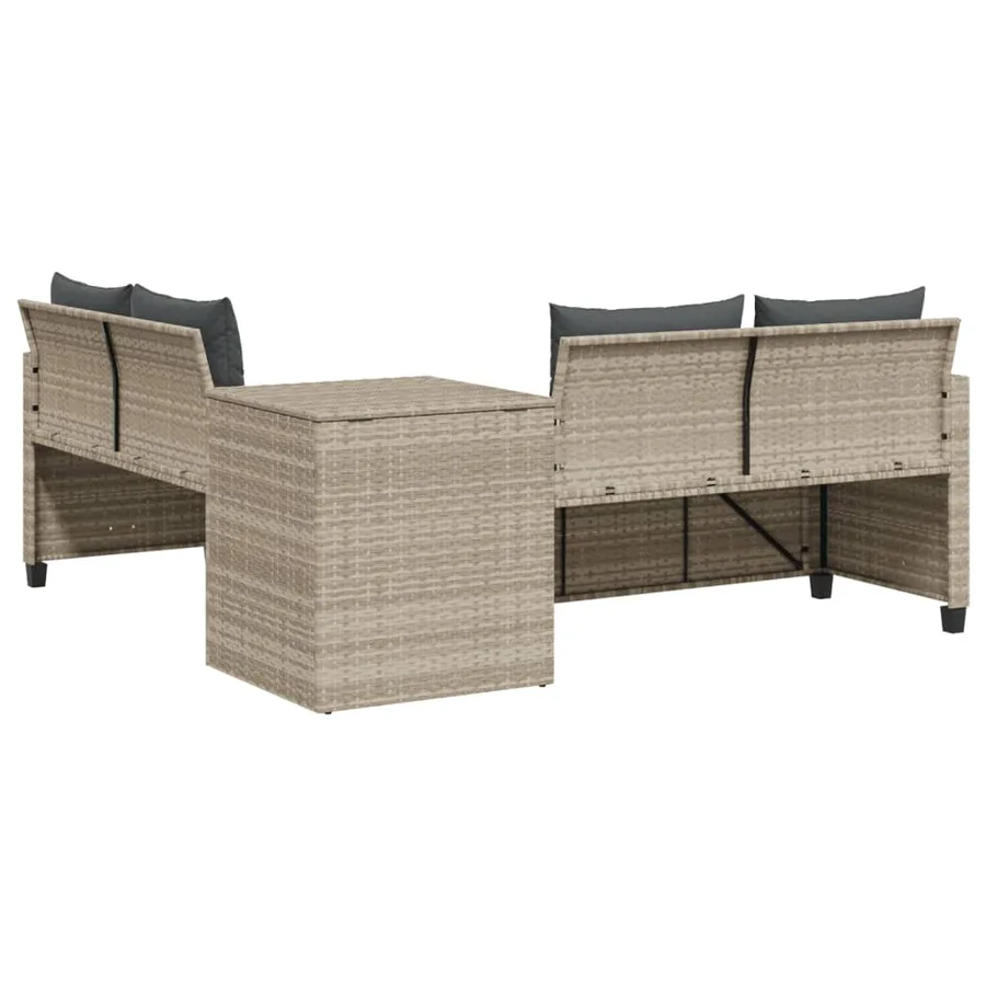 Canapé de jardin et table et coussins en forme de L gris clair - 6