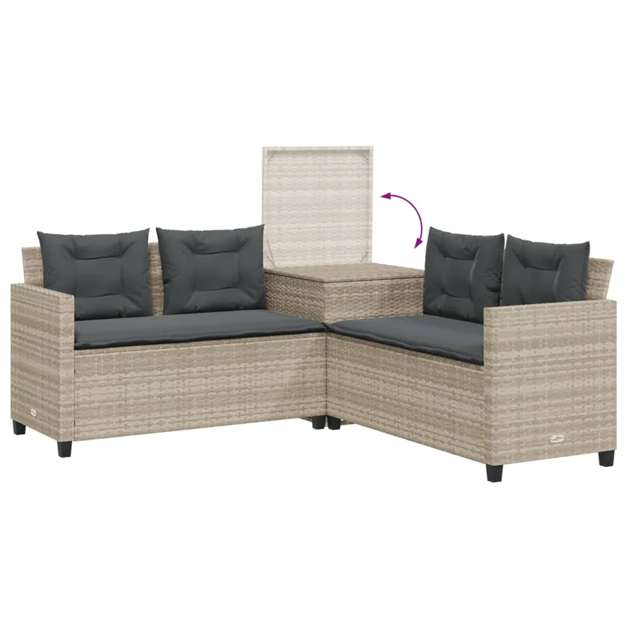 Canapé de jardin et table et coussins en forme de L gris clair - 7